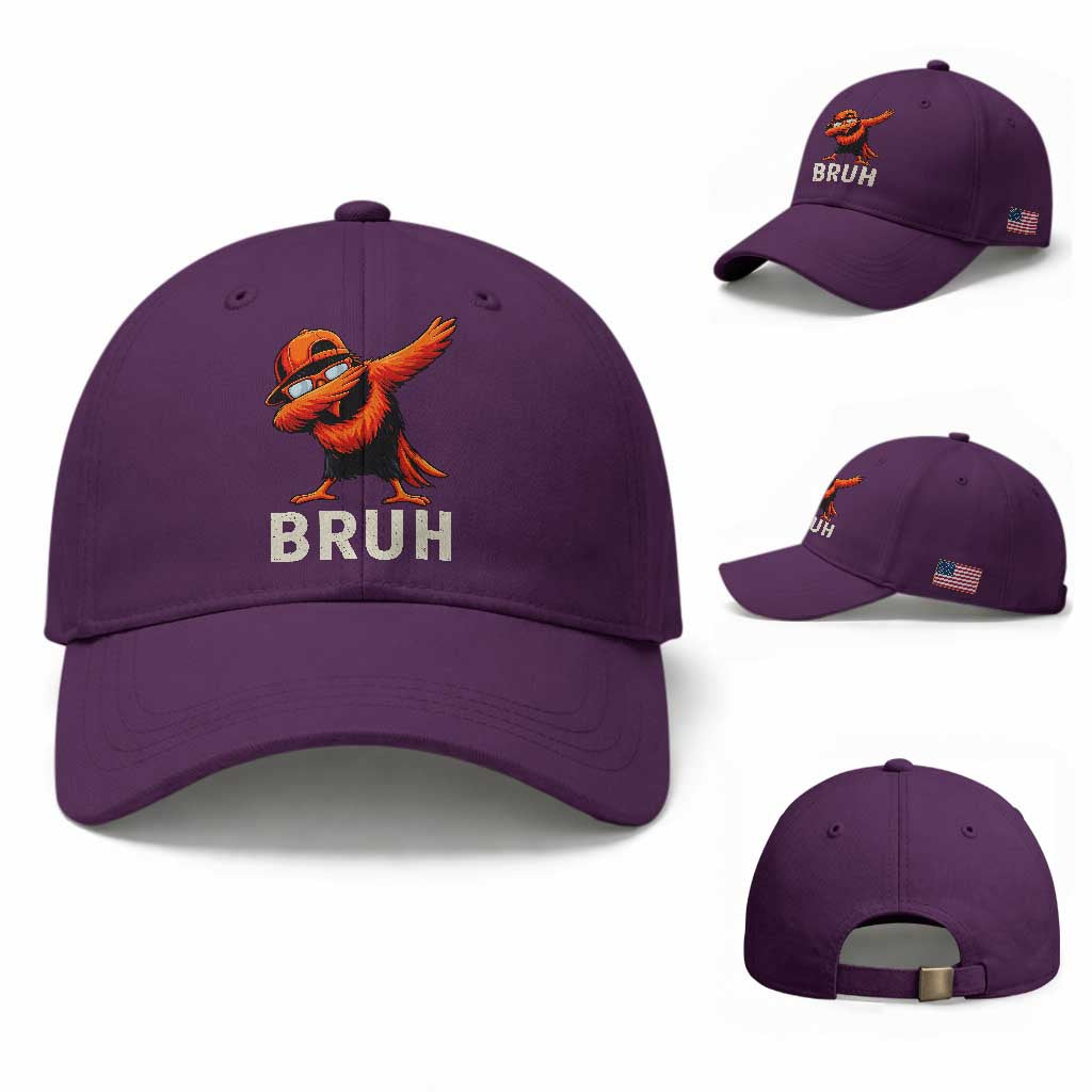 Funny Dabbing Oriole Bird Bruh Baseball Cap Cool Game Day Sports Fan TS02 Baseball Cap Universal Fit Purple Print Your Wear