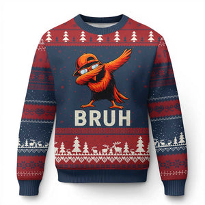 Funny Dabbing Oriole Bird Bruh Ugly Christmas Sweater Cool Game Day Sports Fan TS02 Navy Red Print Your Wear