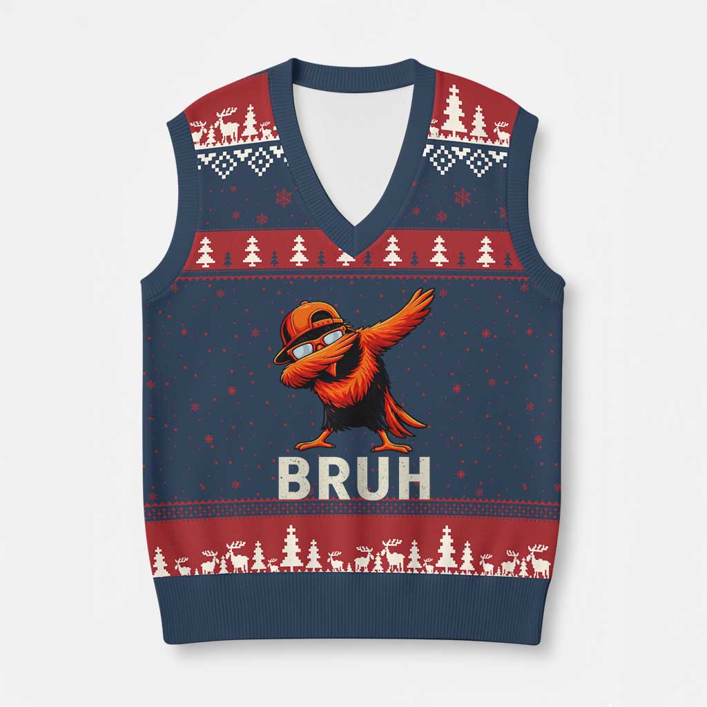 Funny Dabbing Oriole Bird Bruh V-Neck Knit Sweater Vest Cool Game Day Sports Fan TS02 Navy Red Print Your Wear