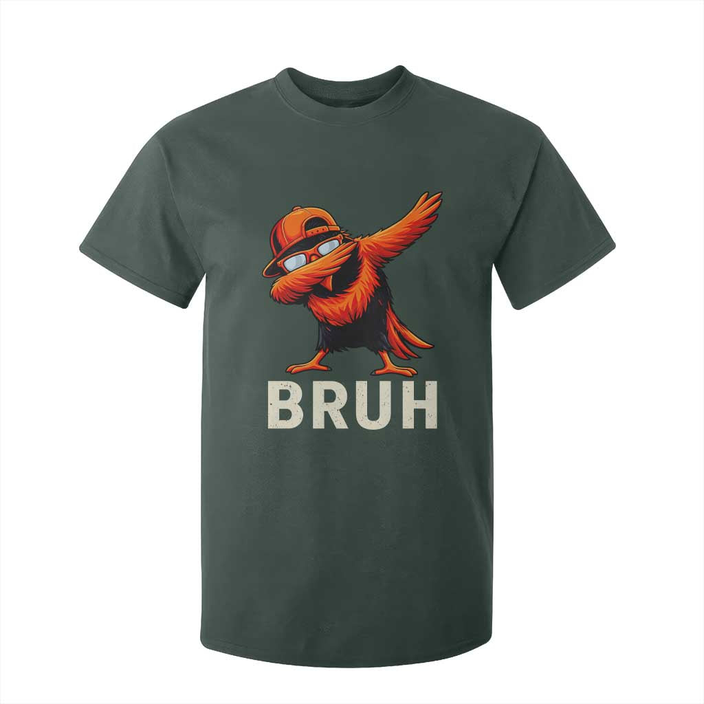 Funny Dabbing Oriole Bird Bruh T Shirt For Kid Cool Game Day Sports Fan TS02 Dark Forest Green Print Your Wear