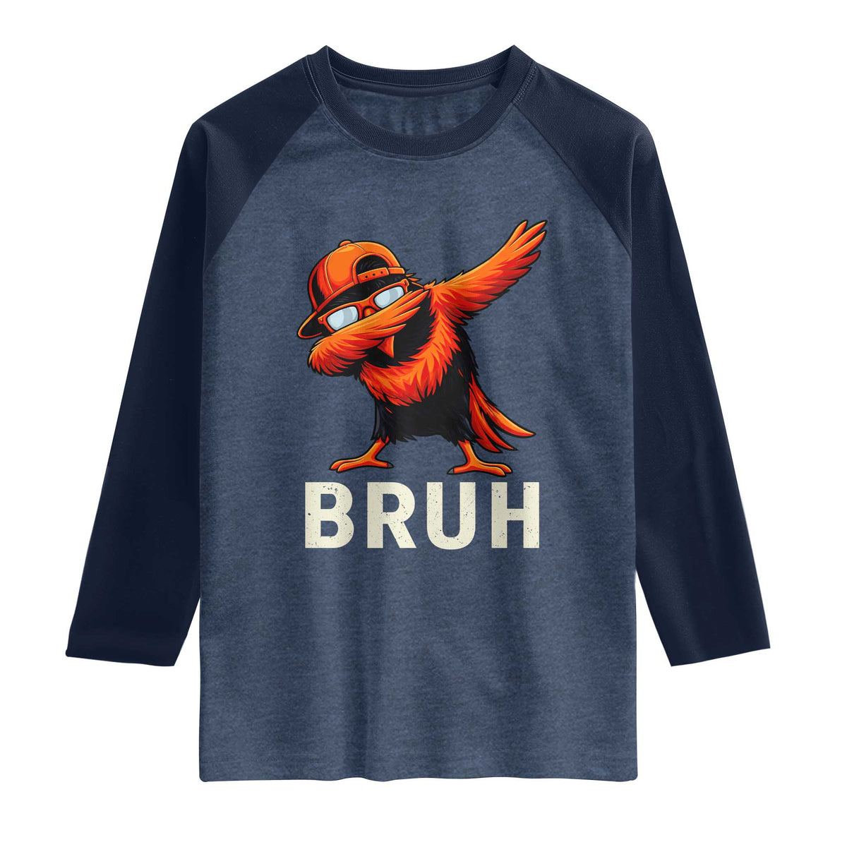 Funny Dabbing Oriole Bird Bruh Raglan Shirt Cool Game Day Sports Fan TS02 Heather Denim Navy Print Your Wear