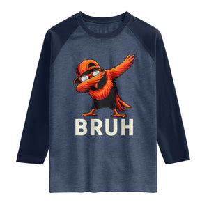 Funny Dabbing Oriole Bird Bruh Raglan Shirt Cool Game Day Sports Fan TS02 Heather Denim Navy Print Your Wear