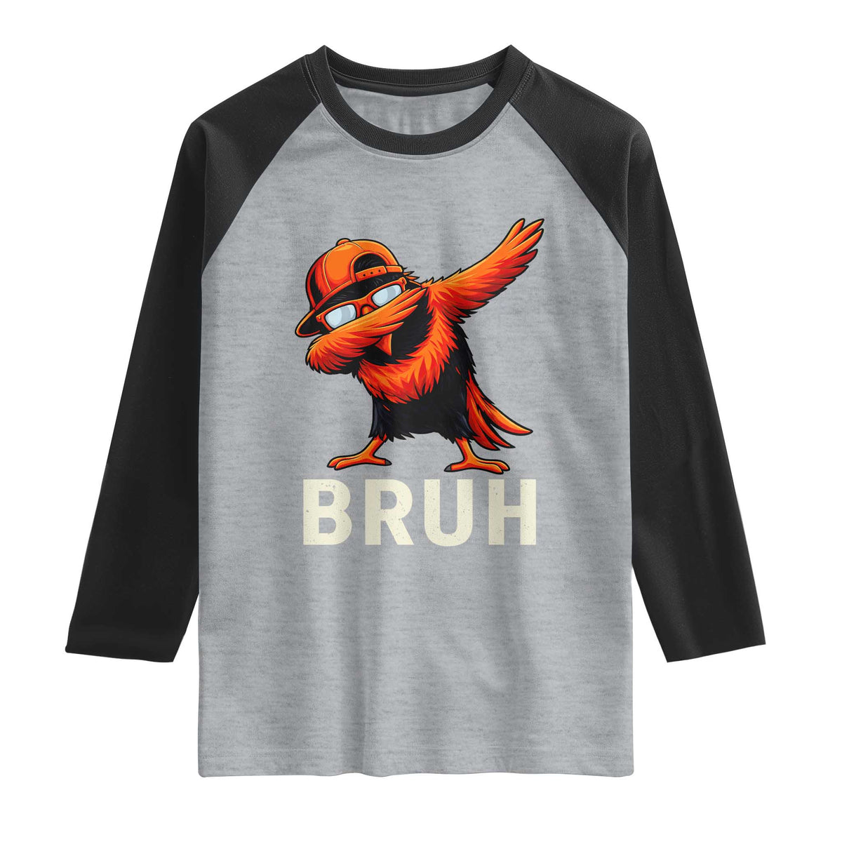 Funny Dabbing Oriole Bird Bruh Raglan Shirt Cool Game Day Sports Fan TS02 Heather Gray Black Print Your Wear