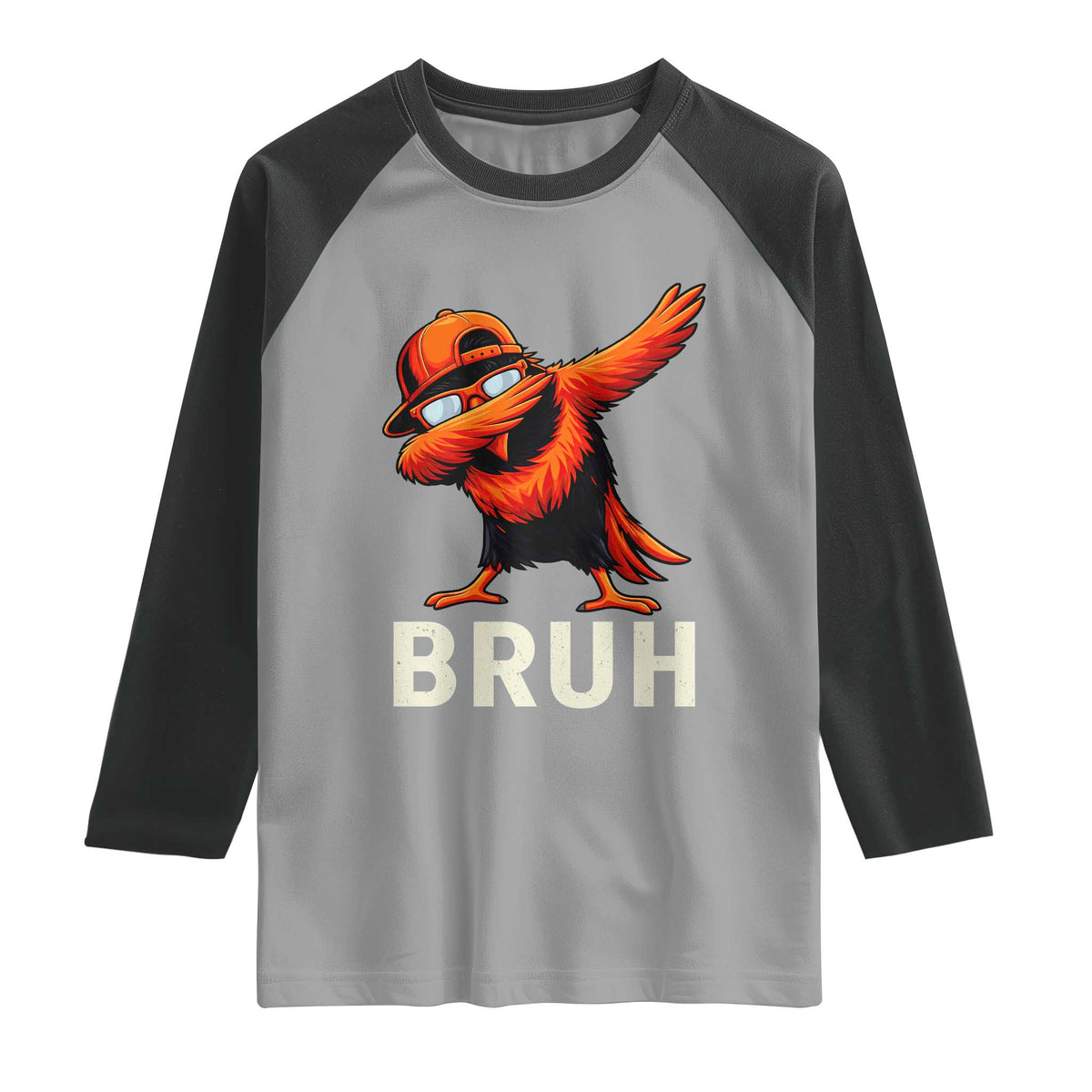 Funny Dabbing Oriole Bird Bruh Raglan Shirt Cool Game Day Sports Fan TS02 Sport Gray Black Print Your Wear