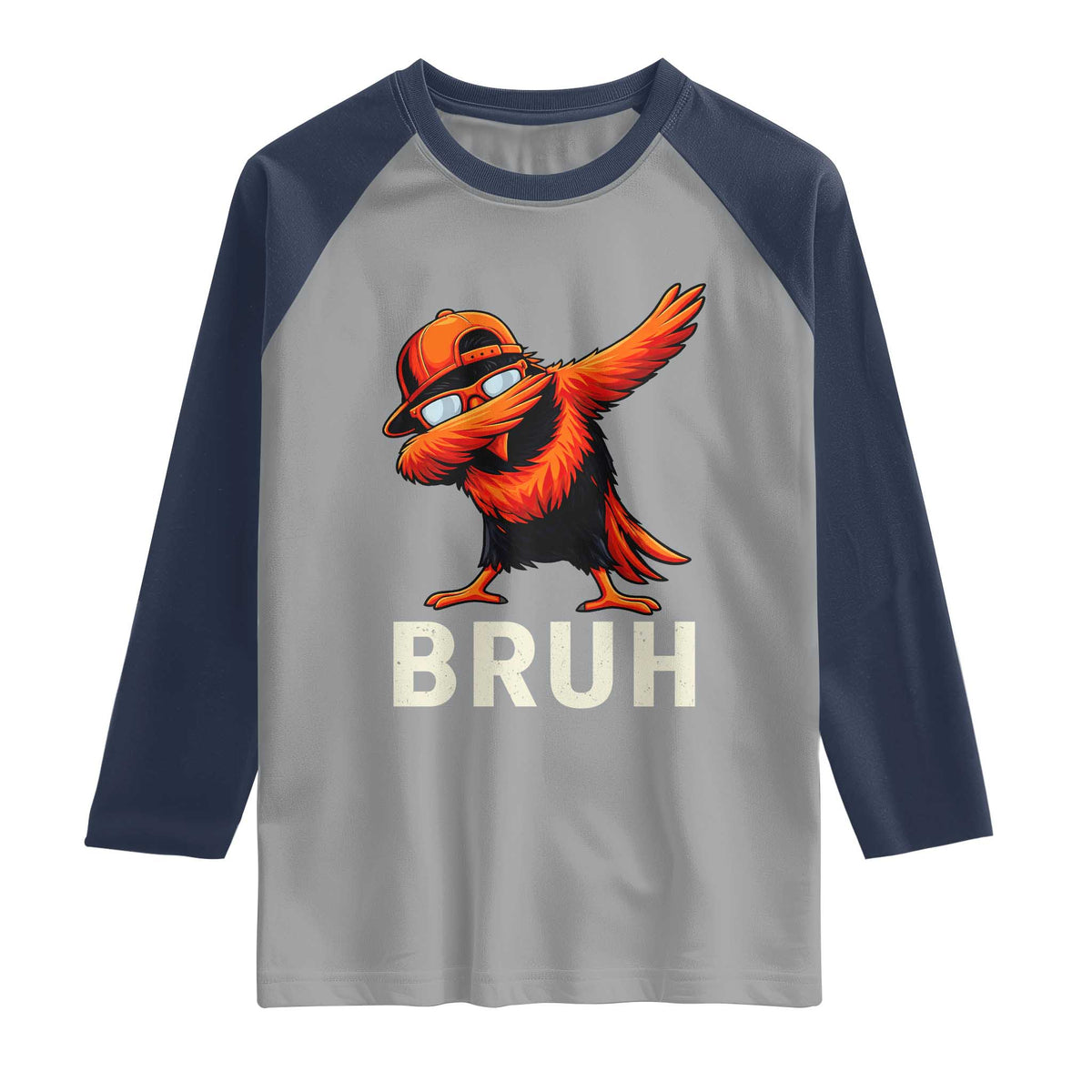 Funny Dabbing Oriole Bird Bruh Raglan Shirt Cool Game Day Sports Fan TS02 Sport Gray Navy Print Your Wear