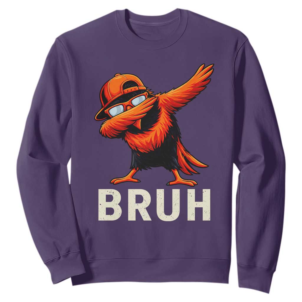 Funny Dabbing Oriole Bird Bruh Sweatshirt Cool Game Day Sports Fan TS02 Purple Print Your Wear
