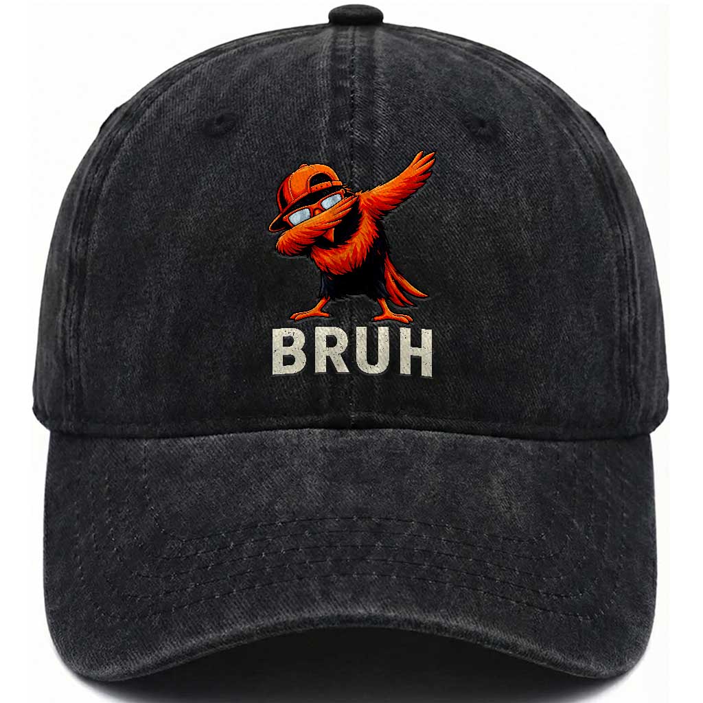 Funny Dabbing Oriole Bird Bruh Washed Cotton Baseball Cap Cool Game Day Sports Fan TS02 Print Your Wear