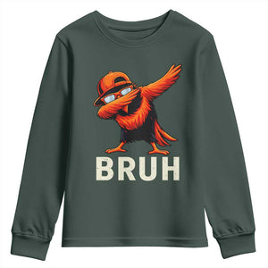 Funny Dabbing Oriole Bird Bruh Youth Sweatshirt Cool Game Day Sports Fan TS02 Dark Forest Green Print Your Wear