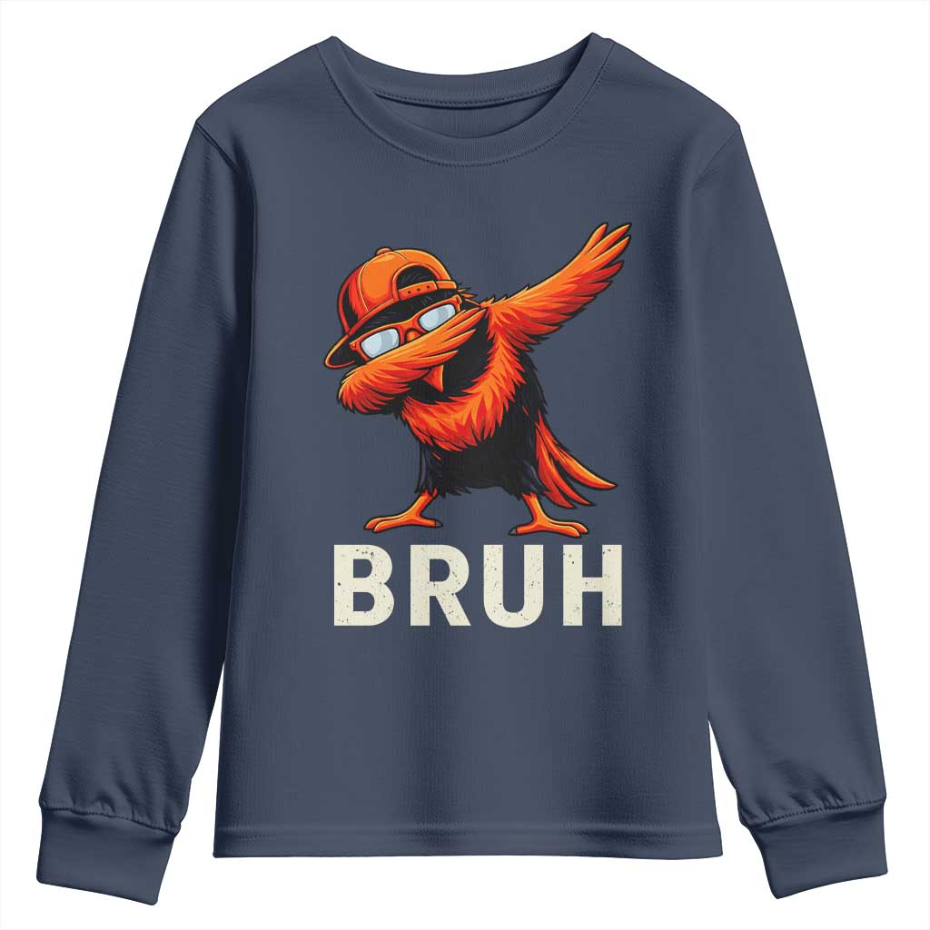 Funny Dabbing Oriole Bird Bruh Youth Sweatshirt Cool Game Day Sports Fan TS02 Navy Print Your Wear