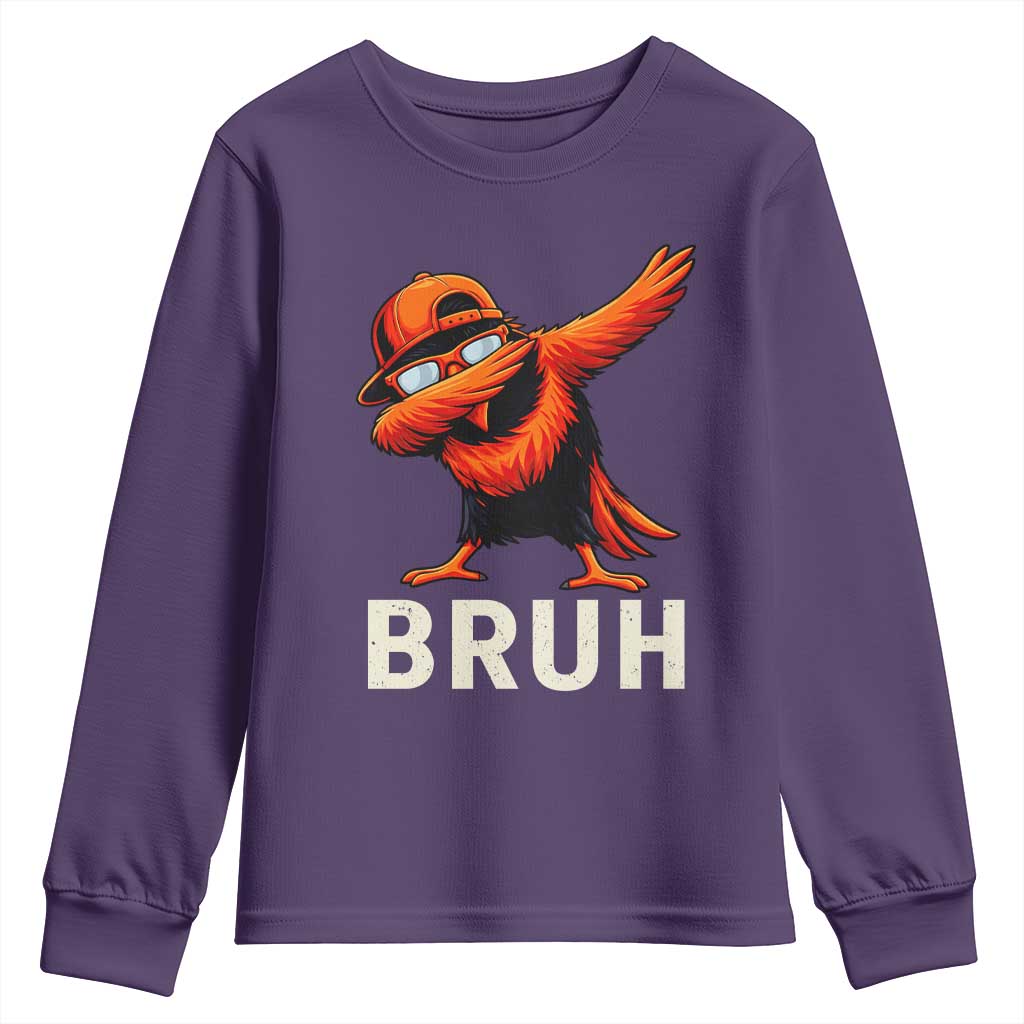 Funny Dabbing Oriole Bird Bruh Youth Sweatshirt Cool Game Day Sports Fan TS02 Purple Print Your Wear