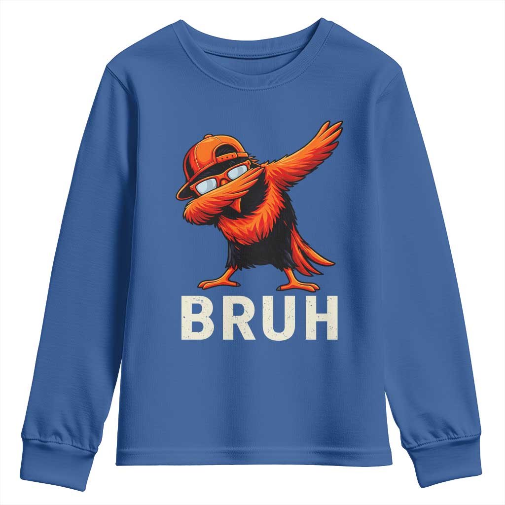 Funny Dabbing Oriole Bird Bruh Youth Sweatshirt Cool Game Day Sports Fan TS02 Royal Blue Print Your Wear