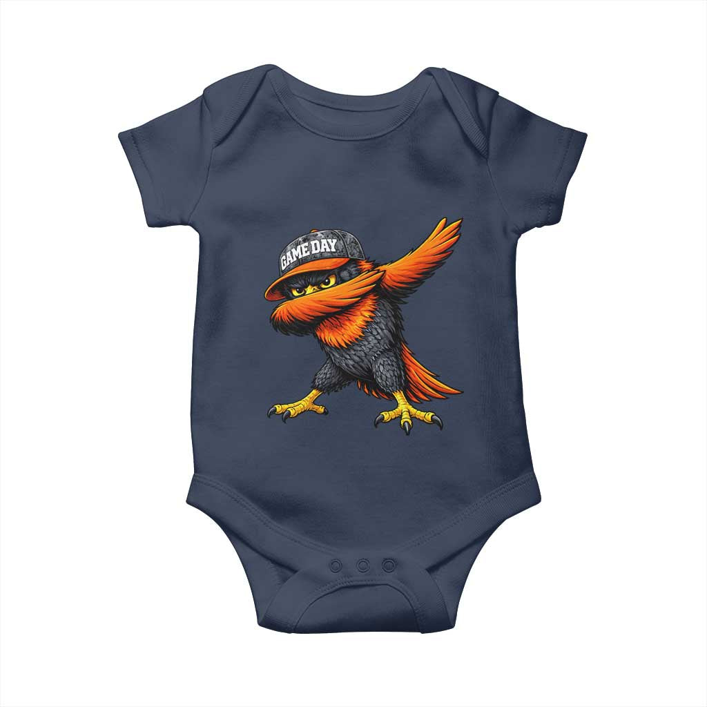Fierce Oriole Spirit Graphic Baby Onesie Cool Game Day Sports Fan TS02 Navy Print Your Wear