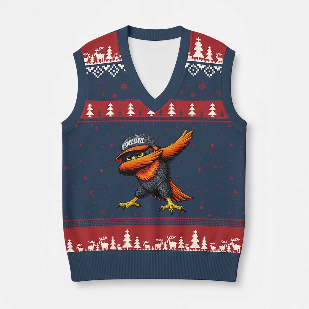 Fierce Oriole Spirit Graphic V-Neck Knit Sweater Vest Cool Game Day Sports Fan TS02 Navy Red Print Your Wear