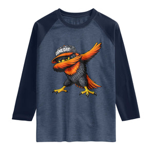 Fierce Oriole Spirit Graphic Raglan Shirt Cool Game Day Sports Fan TS02 Heather Denim Navy Print Your Wear