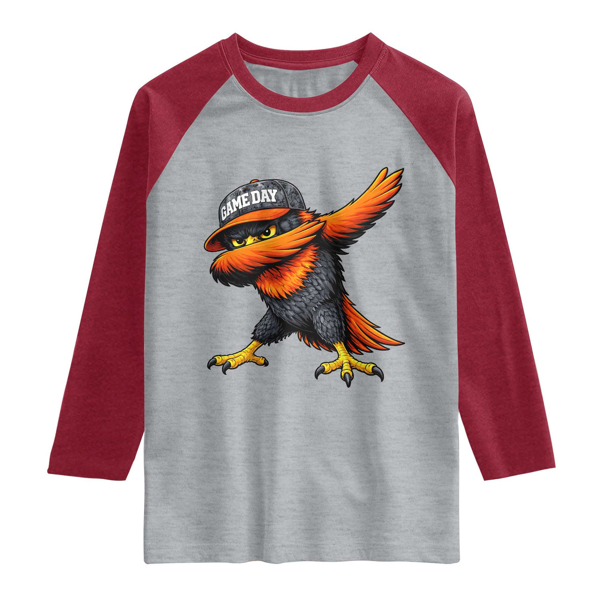 Fierce Oriole Spirit Graphic Raglan Shirt Cool Game Day Sports Fan TS02 Heather Gray Heather Red Print Your Wear