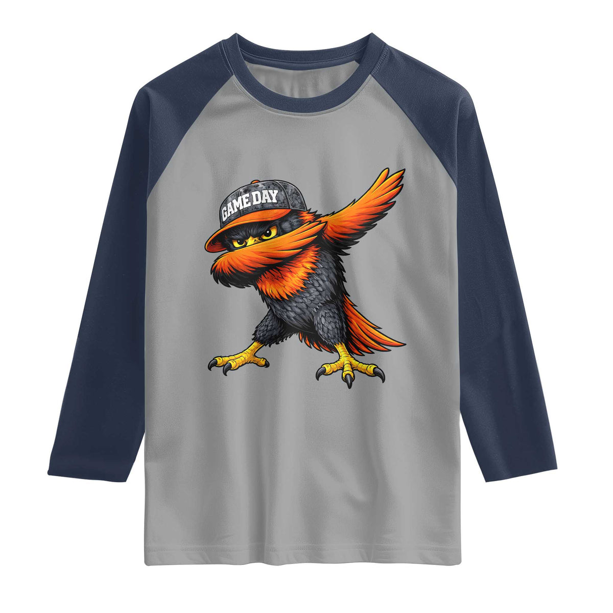 Fierce Oriole Spirit Graphic Raglan Shirt Cool Game Day Sports Fan TS02 Sport Gray Navy Print Your Wear