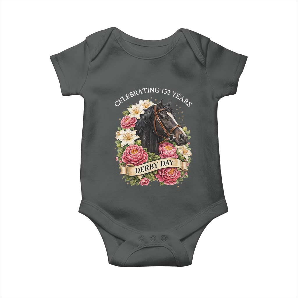 Celebrating 152 Years Derby Day Floral Baby Onesie Horse Racing Pink Peony White Lily Equestrian 152nd Anniversary TS02 Dark Heather Print Your Wear