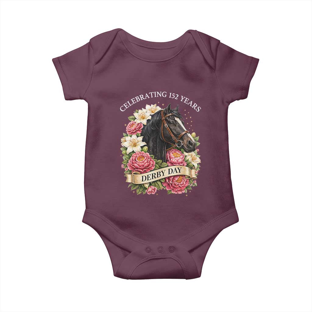 Celebrating 152 Years Derby Day Floral Baby Onesie Horse Racing Pink Peony White Lily Equestrian 152nd Anniversary TS02 Maroon Print Your Wear