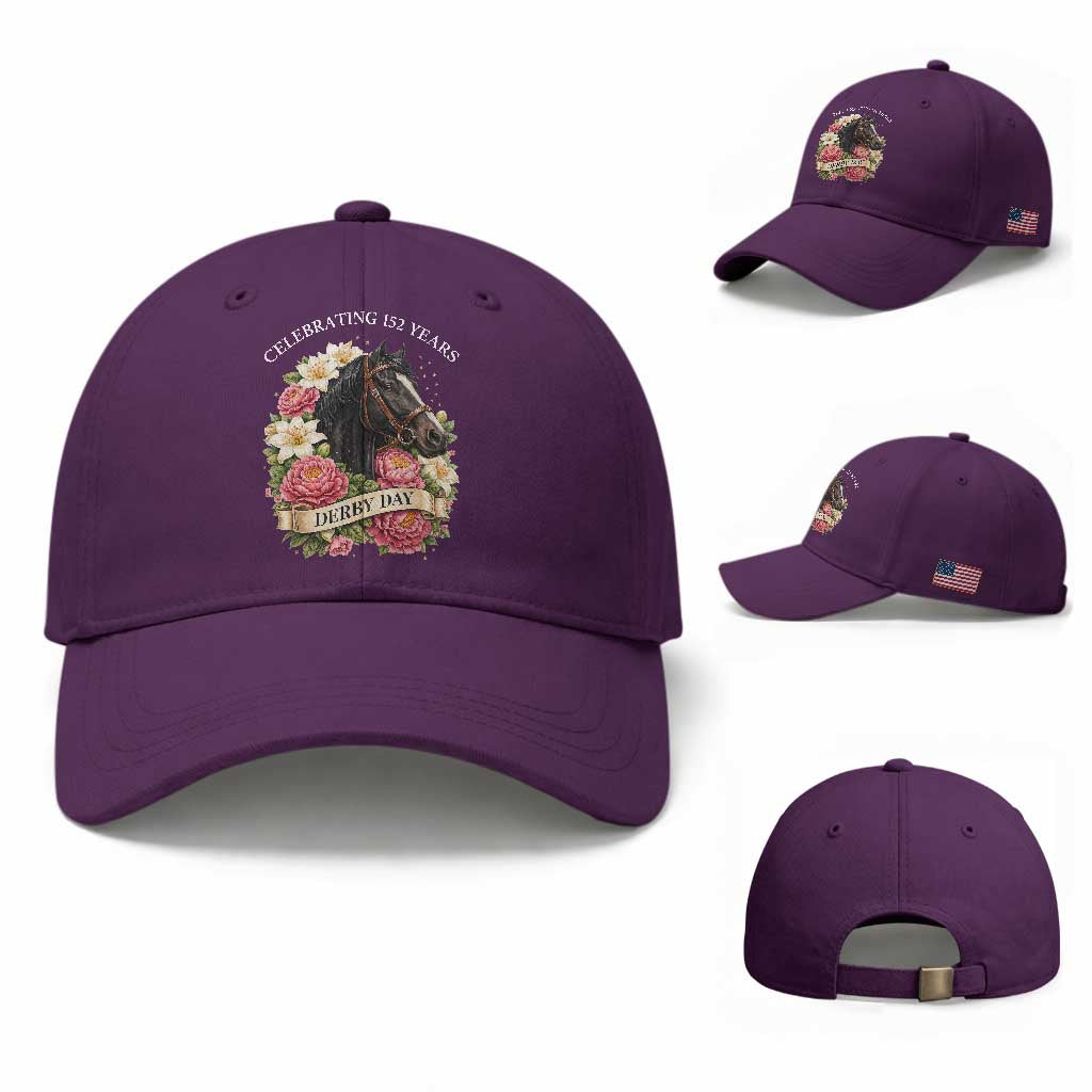 Celebrating 152 Years Derby Day Floral Baseball Cap Horse Racing Pink Peony White Lily Equestrian 152nd Anniversary