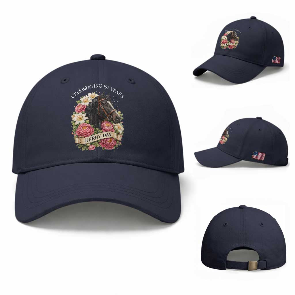 Celebrating 152 Years Derby Day Floral Baseball Cap Horse Racing Pink Peony White Lily Equestrian 152nd Anniversary