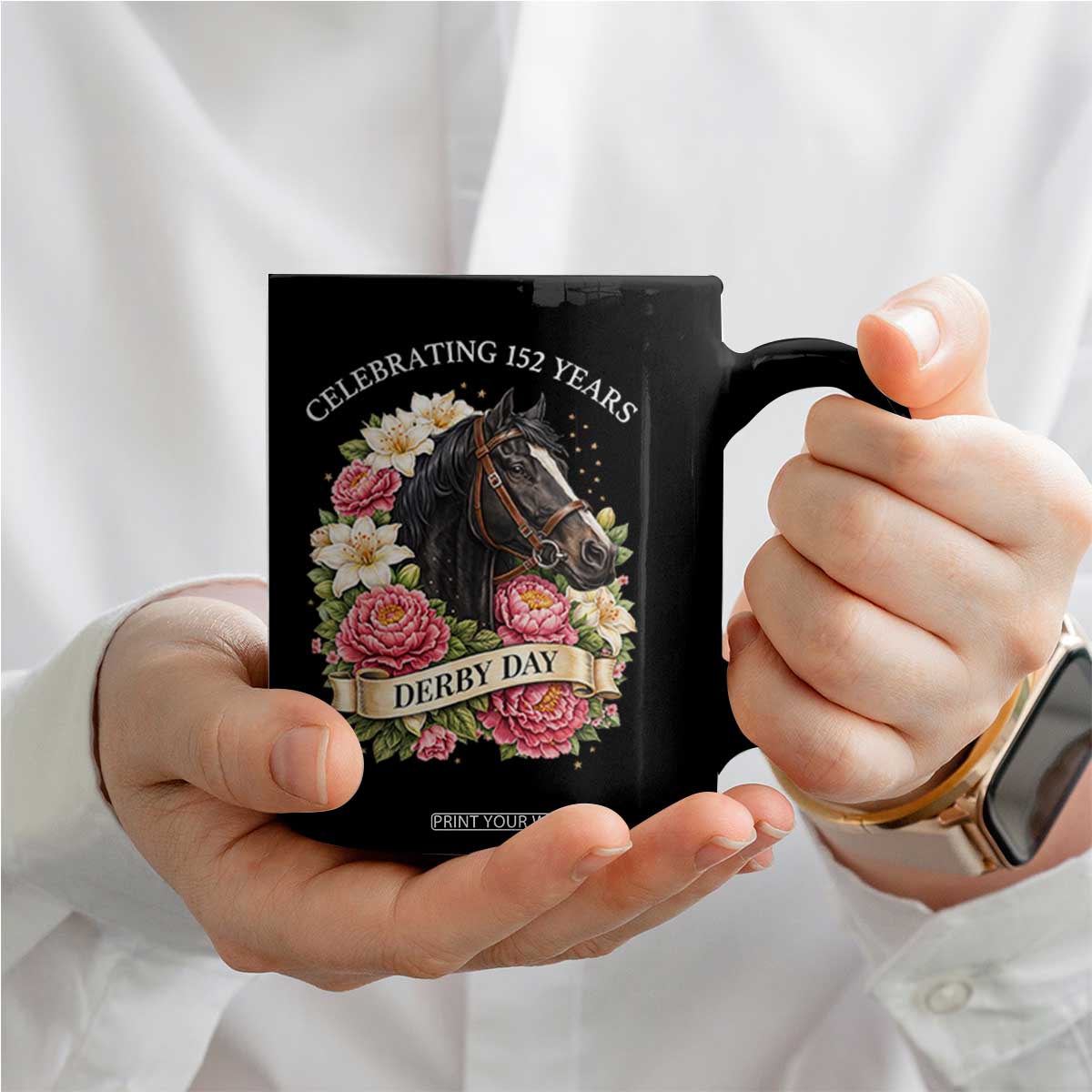 Celebrating 152 Years Derby Day Floral Coffee Mug Horse Racing Pink Peony White Lily Equestrian 152nd Anniversary TS02 Print Your Wear
