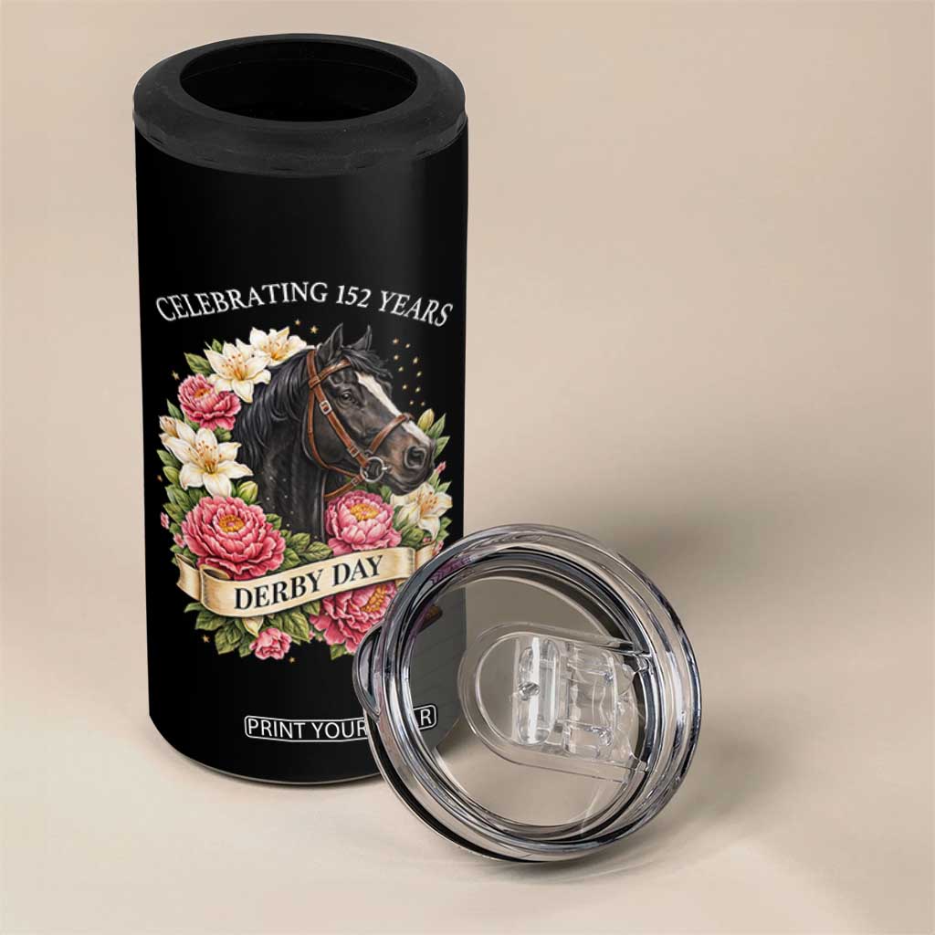 Celebrating 152 Years Derby Day Floral 4 in 1 Can Cooler Tumbler Horse Racing Pink Peony White Lily Equestrian 152nd Anniversary TS02 Print Your Wear
