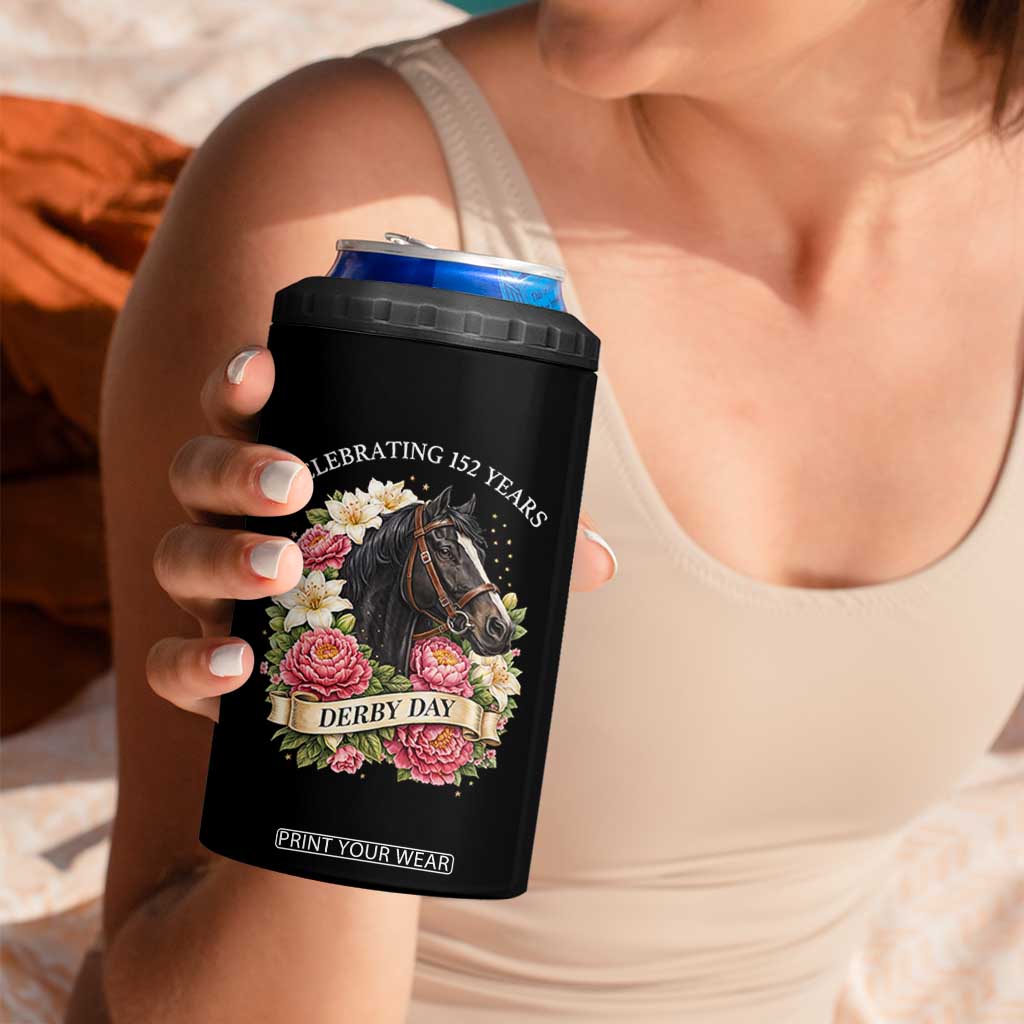 Celebrating 152 Years Derby Day Floral 4 in 1 Can Cooler Tumbler Horse Racing Pink Peony White Lily Equestrian 152nd Anniversary TS02 Print Your Wear