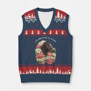 Celebrating 152 Years Derby Day Floral V-Neck Knit Sweater Vest Horse Racing Pink Peony White Lily Equestrian 152nd Anniversary TS02 Navy Red Print Your Wear