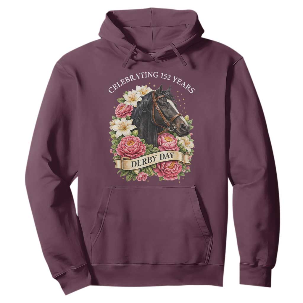 Celebrating 152 Years Derby Day Floral Hoodie Horse Racing Pink Peony White Lily Equestrian 152nd Anniversary TS02 Maroon Print Your Wear