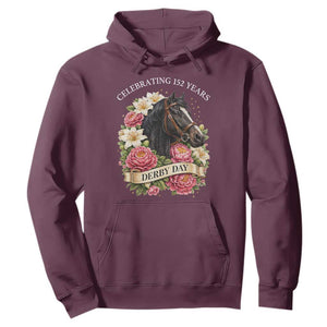 Celebrating 152 Years Derby Day Floral Hoodie Horse Racing Pink Peony White Lily Equestrian 152nd Anniversary TS02 Maroon Print Your Wear