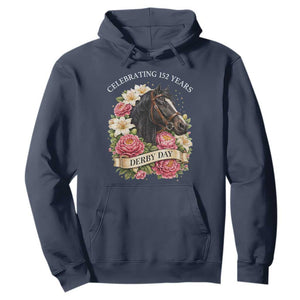 Celebrating 152 Years Derby Day Floral Hoodie Horse Racing Pink Peony White Lily Equestrian 152nd Anniversary TS02 Navy Print Your Wear