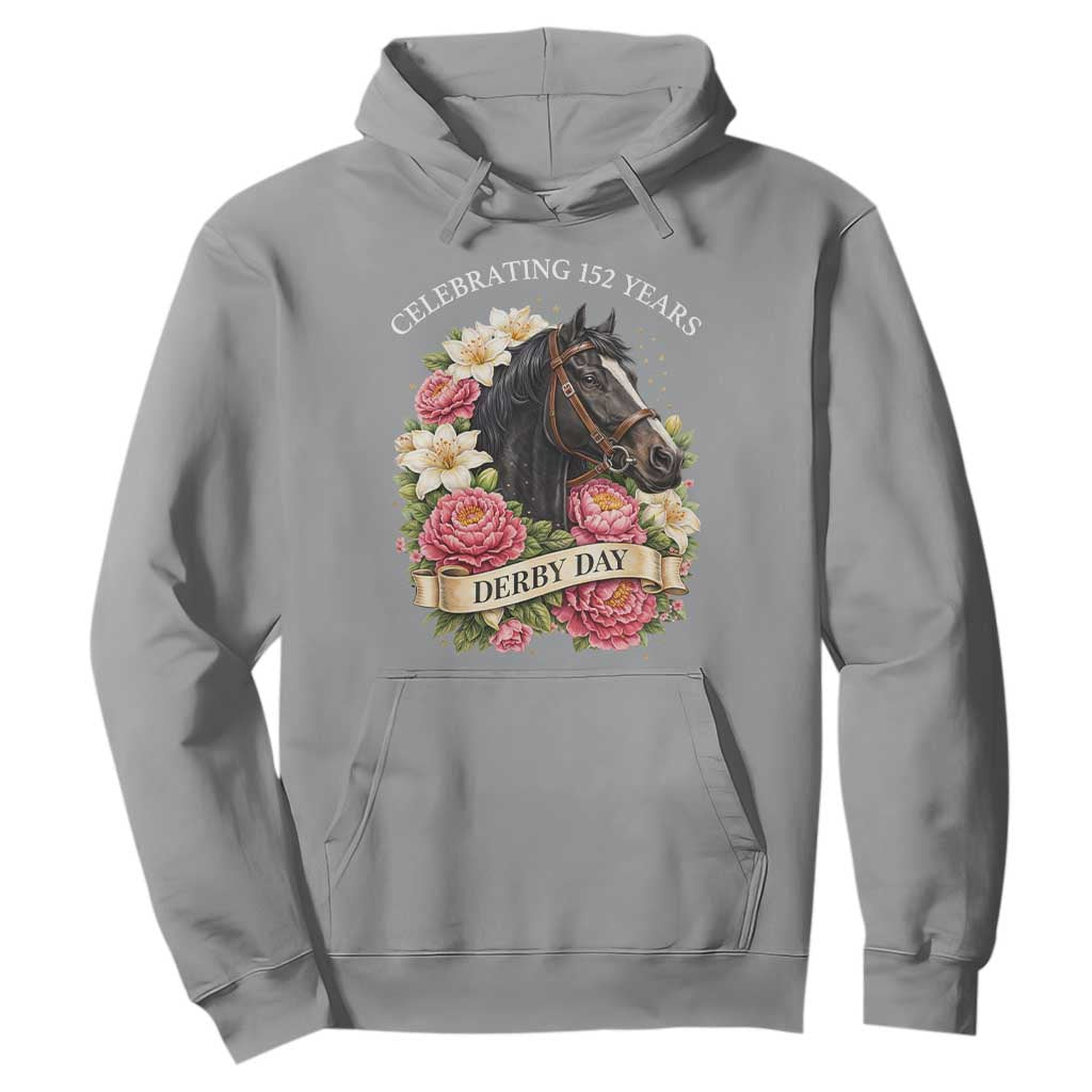 Celebrating 152 Years Derby Day Floral Hoodie Horse Racing Pink Peony White Lily Equestrian 152nd Anniversary TS02 Sport Gray Print Your Wear