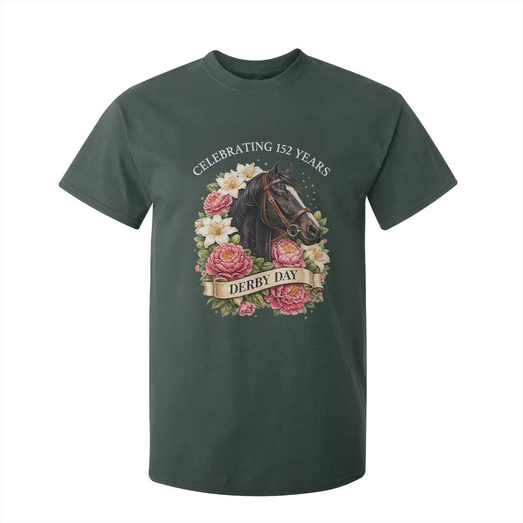 Celebrating 152 Years Derby Day Floral T Shirt For Kid Horse Racing Pink Peony White Lily Equestrian 152nd Anniversary TS02 Dark Forest Green Print Your Wear