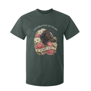 Celebrating 152 Years Derby Day Floral T Shirt For Kid Horse Racing Pink Peony White Lily Equestrian 152nd Anniversary TS02 Dark Forest Green Print Your Wear