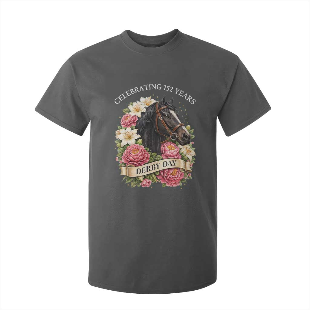 Celebrating 152 Years Derby Day Floral T Shirt For Kid Horse Racing Pink Peony White Lily Equestrian 152nd Anniversary TS02 Dark Heather Print Your Wear