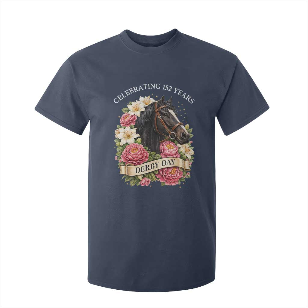 Celebrating 152 Years Derby Day Floral T Shirt For Kid Horse Racing Pink Peony White Lily Equestrian 152nd Anniversary TS02 Navy Print Your Wear