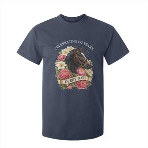 Celebrating 152 Years Derby Day Floral T Shirt For Kid Horse Racing Pink Peony White Lily Equestrian 152nd Anniversary TS02 Navy Print Your Wear