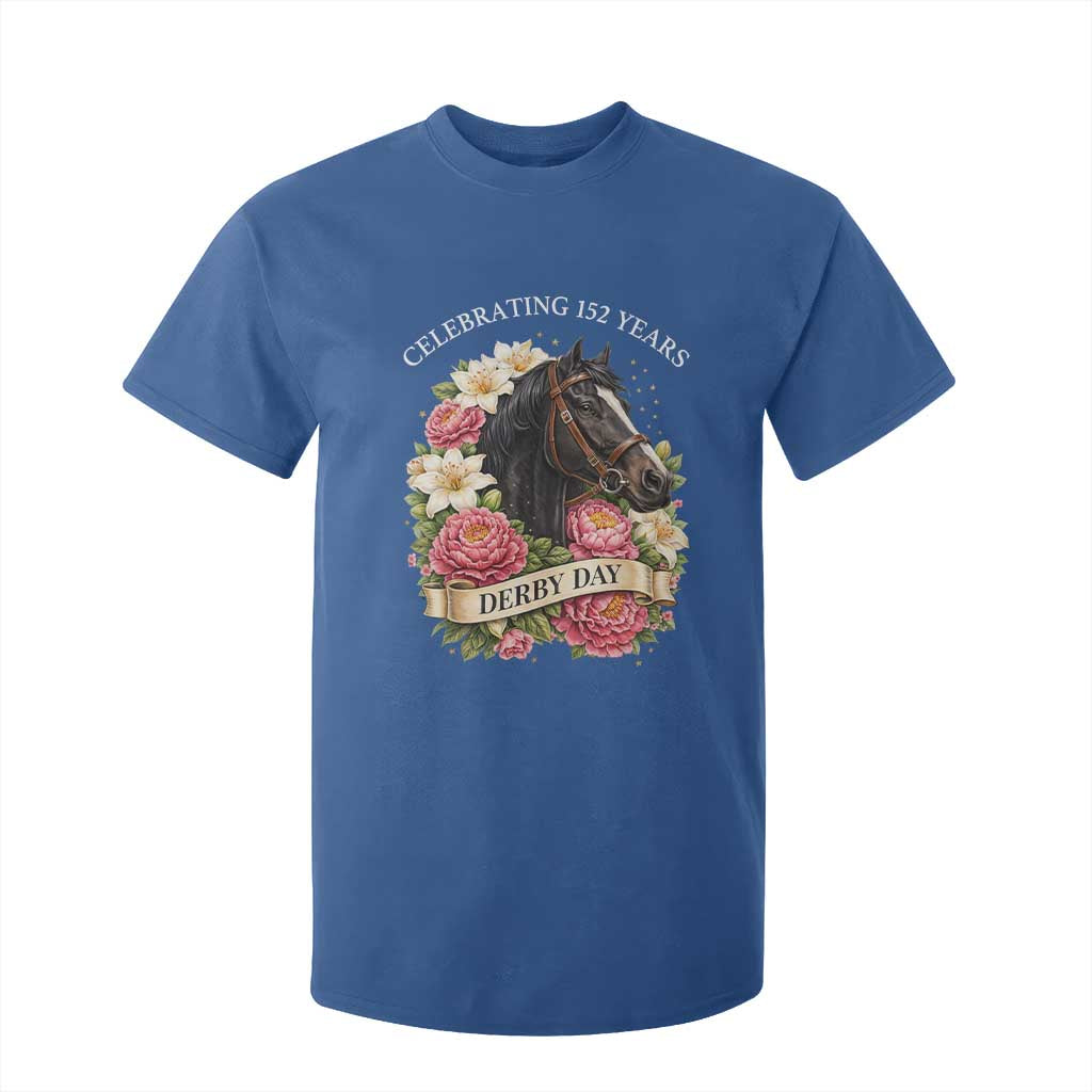 Celebrating 152 Years Derby Day Floral T Shirt For Kid Horse Racing Pink Peony White Lily Equestrian 152nd Anniversary TS02 Royal Blue Print Your Wear