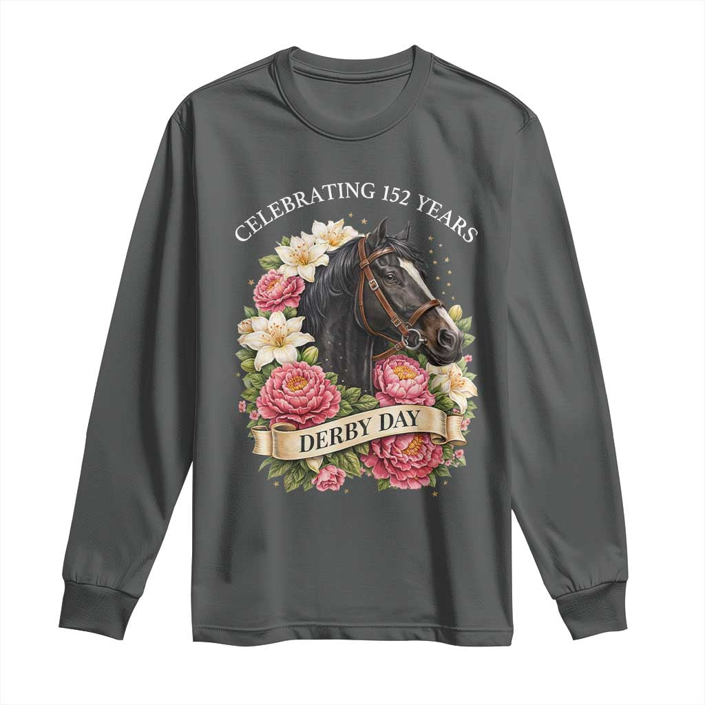 Celebrating 152 Years Derby Day Floral Long Sleeve Shirt Horse Racing Pink Peony White Lily Equestrian 152nd Anniversary TS02 Dark Heather Print Your Wear