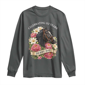 Celebrating 152 Years Derby Day Floral Long Sleeve Shirt Horse Racing Pink Peony White Lily Equestrian 152nd Anniversary TS02 Dark Heather Print Your Wear