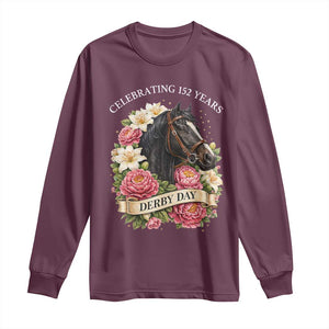 Celebrating 152 Years Derby Day Floral Long Sleeve Shirt Horse Racing Pink Peony White Lily Equestrian 152nd Anniversary TS02 Maroon Print Your Wear
