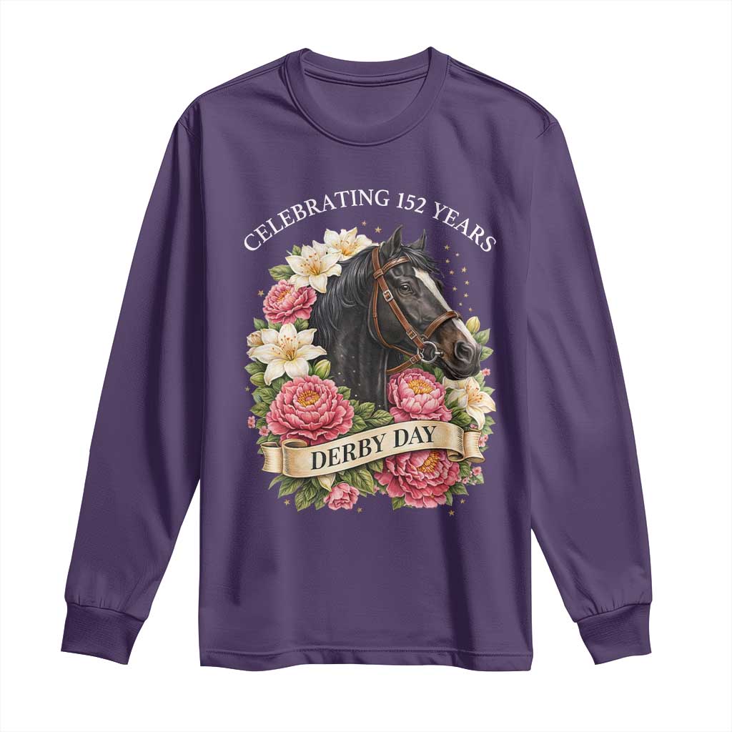 Celebrating 152 Years Derby Day Floral Long Sleeve Shirt Horse Racing Pink Peony White Lily Equestrian 152nd Anniversary TS02 Purple Print Your Wear