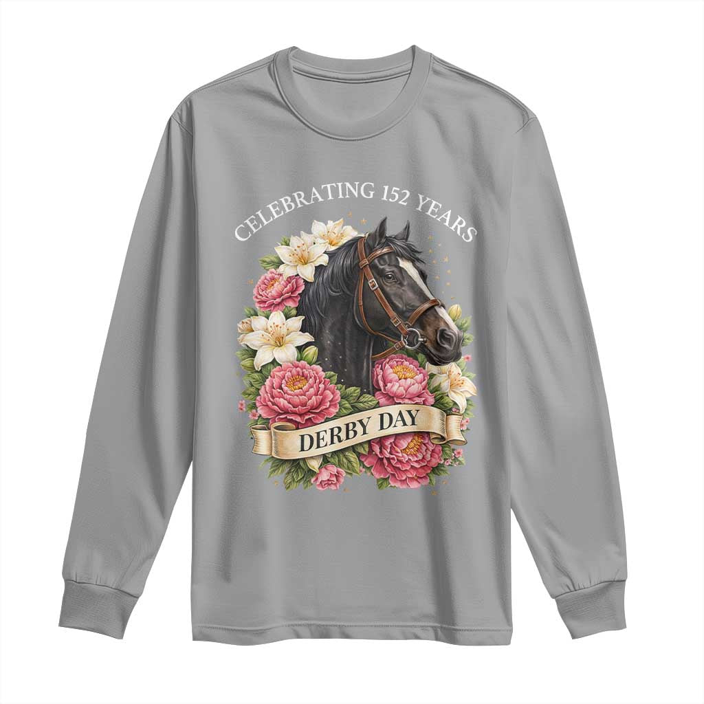 Celebrating 152 Years Derby Day Floral Long Sleeve Shirt Horse Racing Pink Peony White Lily Equestrian 152nd Anniversary TS02 Sport Gray Print Your Wear