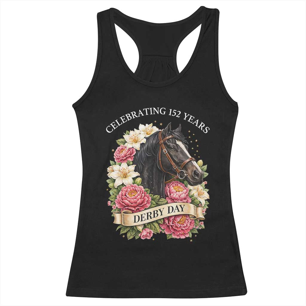 Celebrating 152 Years Derby Day Floral Racerback Tank Top Horse Racing Pink Peony White Lily Equestrian 152nd Anniversary TS02 Black Print Your Wear