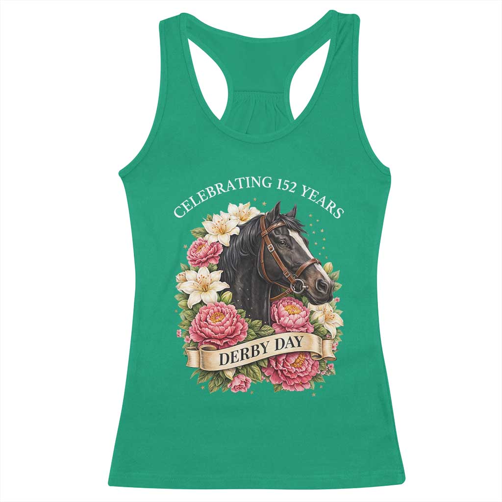 Celebrating 152 Years Derby Day Floral Racerback Tank Top Horse Racing Pink Peony White Lily Equestrian 152nd Anniversary TS02 Irish Green Print Your Wear