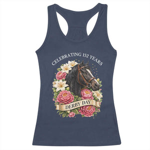 Celebrating 152 Years Derby Day Floral Racerback Tank Top Horse Racing Pink Peony White Lily Equestrian 152nd Anniversary TS02 Navy Print Your Wear