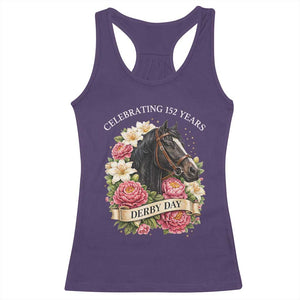 Celebrating 152 Years Derby Day Floral Racerback Tank Top Horse Racing Pink Peony White Lily Equestrian 152nd Anniversary TS02 Purple Print Your Wear