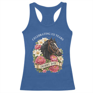Celebrating 152 Years Derby Day Floral Racerback Tank Top Horse Racing Pink Peony White Lily Equestrian 152nd Anniversary TS02 Royal Blue Print Your Wear
