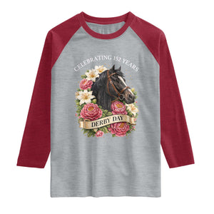 Celebrating 152 Years Derby Day Floral Raglan Shirt Horse Racing Pink Peony White Lily Equestrian 152nd Anniversary TS02 Heather Gray Heather Red Print Your Wear