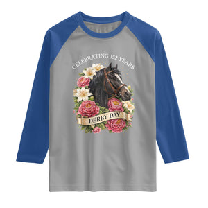 Celebrating 152 Years Derby Day Floral Raglan Shirt Horse Racing Pink Peony White Lily Equestrian 152nd Anniversary TS02 Sport Gray Royal Print Your Wear
